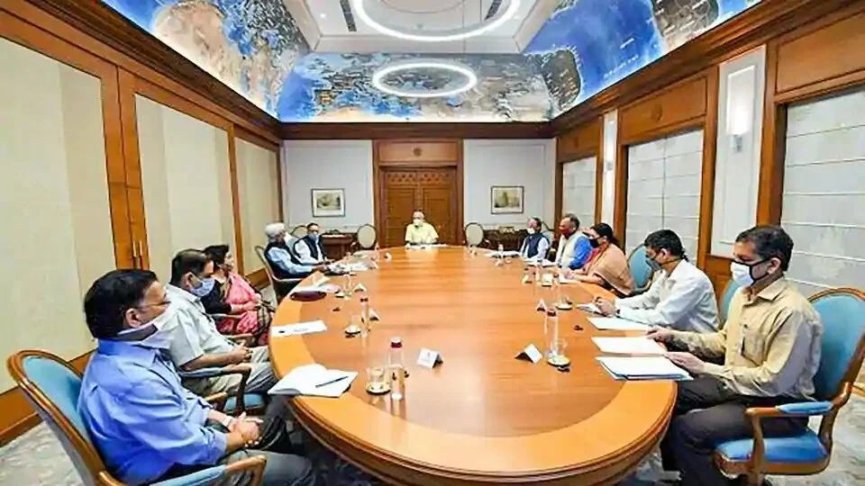 Prime Minister Narendra Modi chairs a meeting of the task force on coronavirus vaccine development held on April 05, in New Delhi.